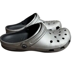 Crocs‎ Classic Clog Metallic Silver Black Mens 7 Womens 9 Slip On Shoes Leisure